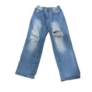 No Brand Women's Ripped Knee Straight Leg Jeans  Light Wash Size M